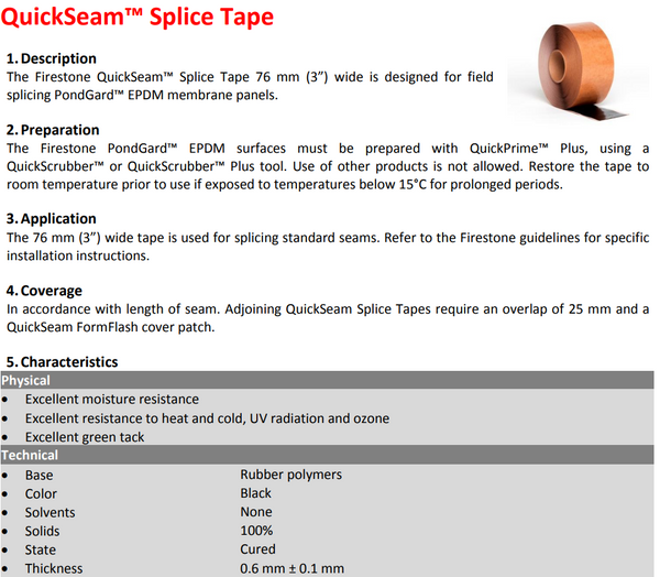 Buy Firestone Quickseam Splice Tape for EPDM 7.62cm FULL ROLLS Online Ponds R Us